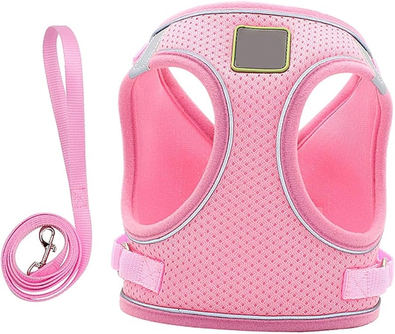 سترة ورقبة كلب وردية عاكسة ومجموعة مقود Xs شبكة قابلة للتنفس لا تسحب خفيفة الوزن - Image 1